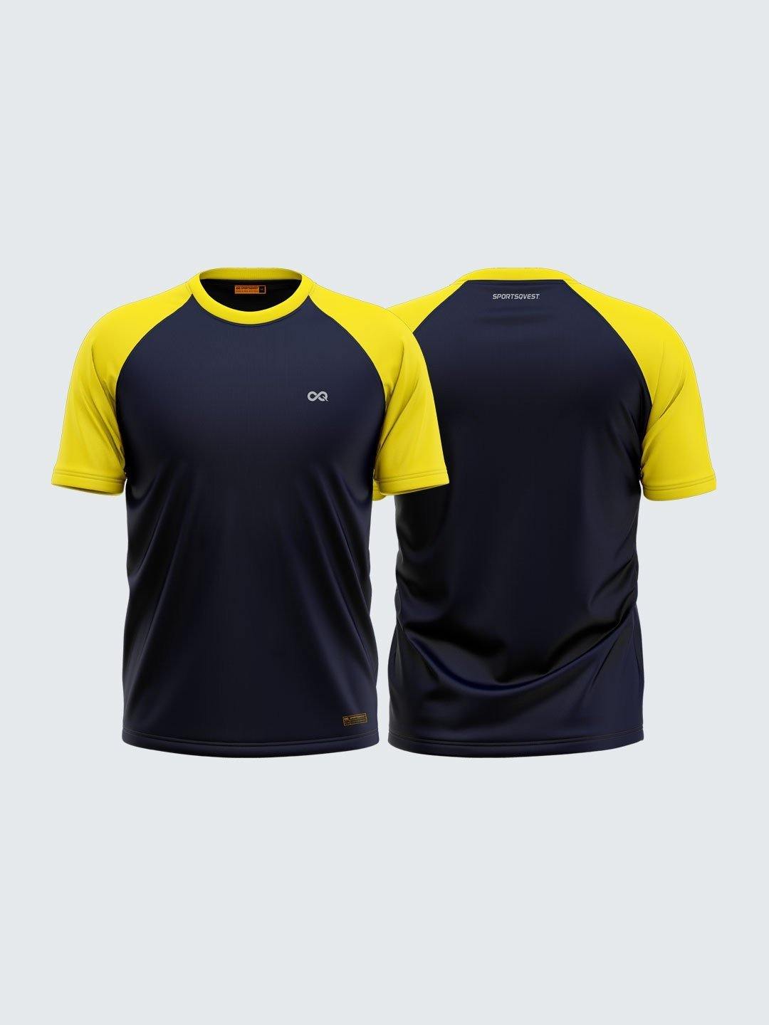 Men Solid Blue &amp; Yellow Raglan Sleeve T-shirt-1699BY