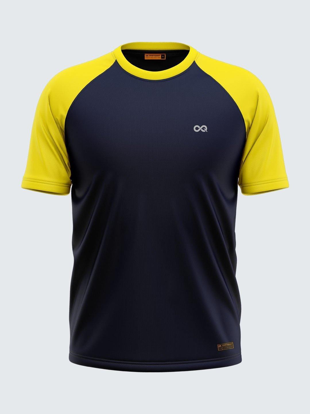 Men Solid Blue &amp; Yellow Raglan Sleeve T-shirt-1699BY