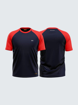 Men Solid Blue & Red Raglan Sleeve T-shirt-1699BR