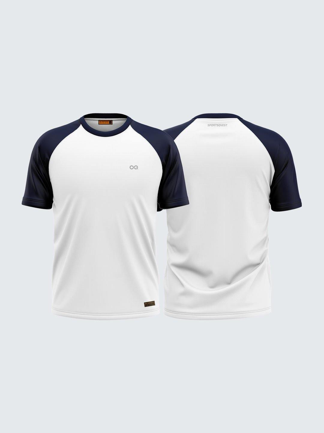 Men Solid White &amp; Blue Raglan Sleeve T-shirt-1699WB