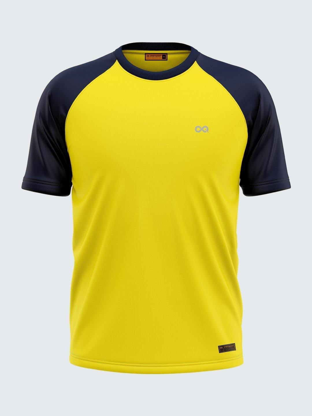 Men Solid Yellow &amp; Blue Raglan Sleeve T-shirt-1699YB