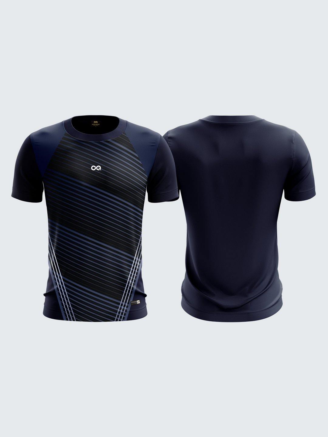 Men Blue Printed Round Neck Sports T-shirt -1784BL - Sportsqvest