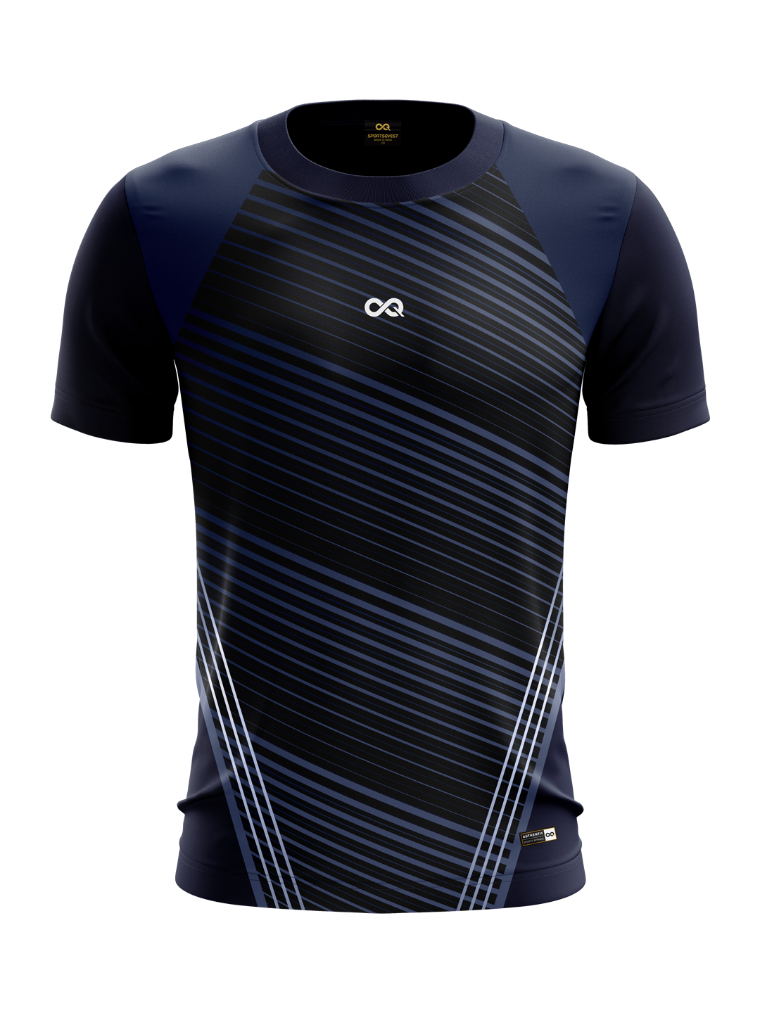 Men Blue Printed Round Neck Sports T-shirt -1784BL - Sportsqvest