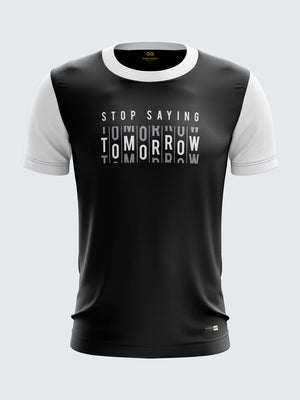 Men Black Printed Round Neck Training T-shirt-1435BK Sportsqvest
