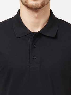Men Black Solid Polo Neck T-shirt - A10076BK