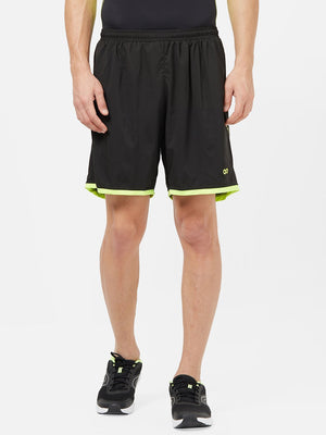 Men's Active Sports Shorts with Neon Piping: Black - Front