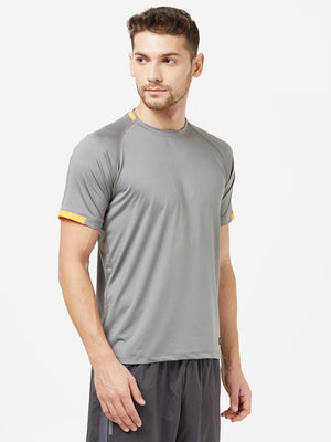 Men Grey 2-Way Stretch Solid Round Neck T-shirt Sportsqvest