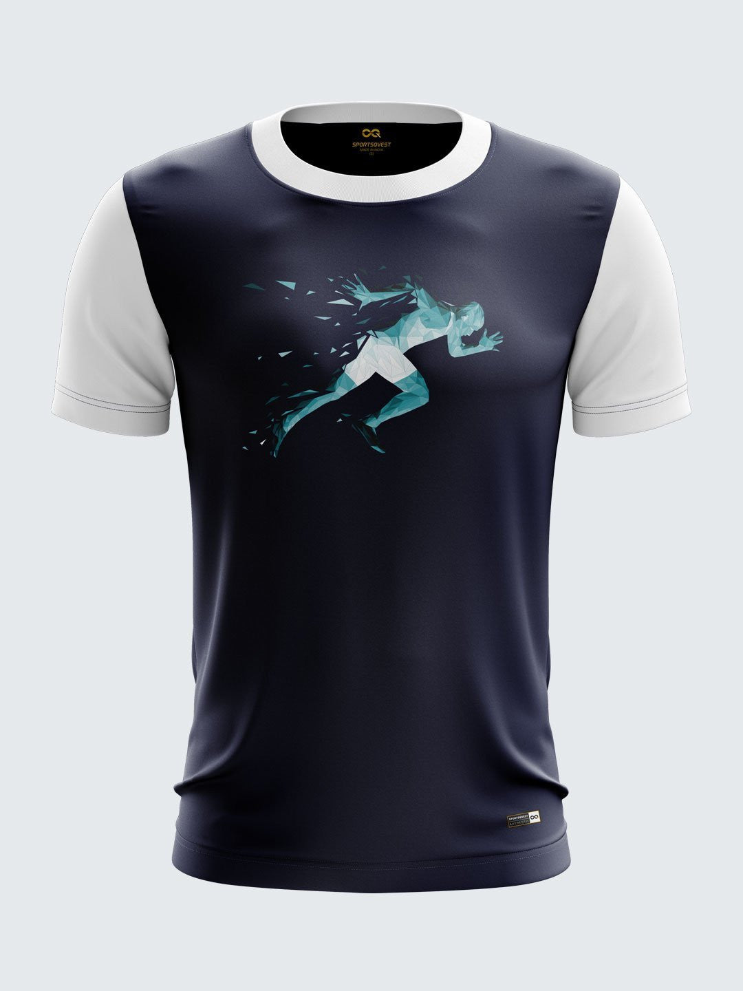 Men Navy Blue Printed Round Neck Running T-shirt-1431NB Sportsqvest