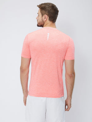 Men Peach 2-Way Stretch Self Design Round Neck T-shirt Sportsqvest