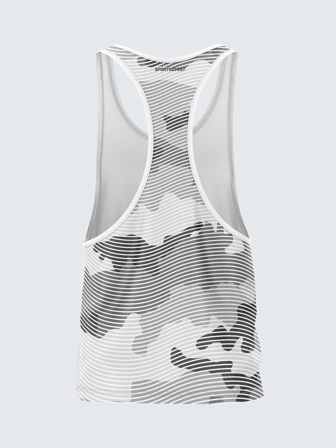 Men Racerback Grey Printed Vest-1672GY - Sportsqvest