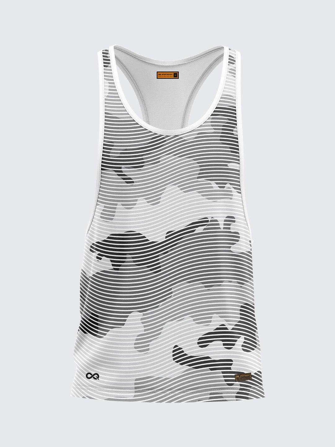 Men Racerback Grey Printed Vest-1672GY - Sportsqvest