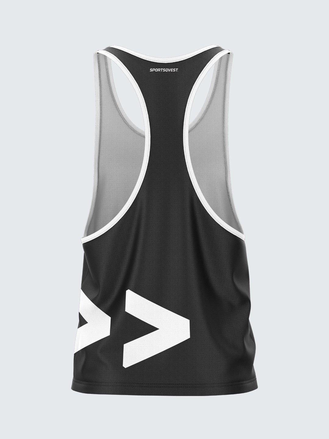 Men Racerback Black Printed Vest-1662BK - Sportsqvest