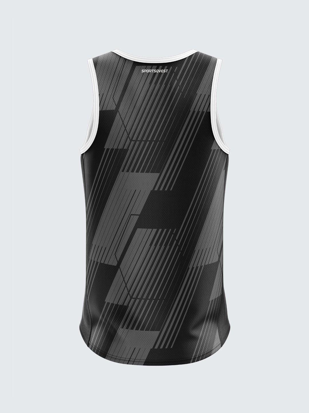 Men Singlet Black Printed Tank Top-1686BK