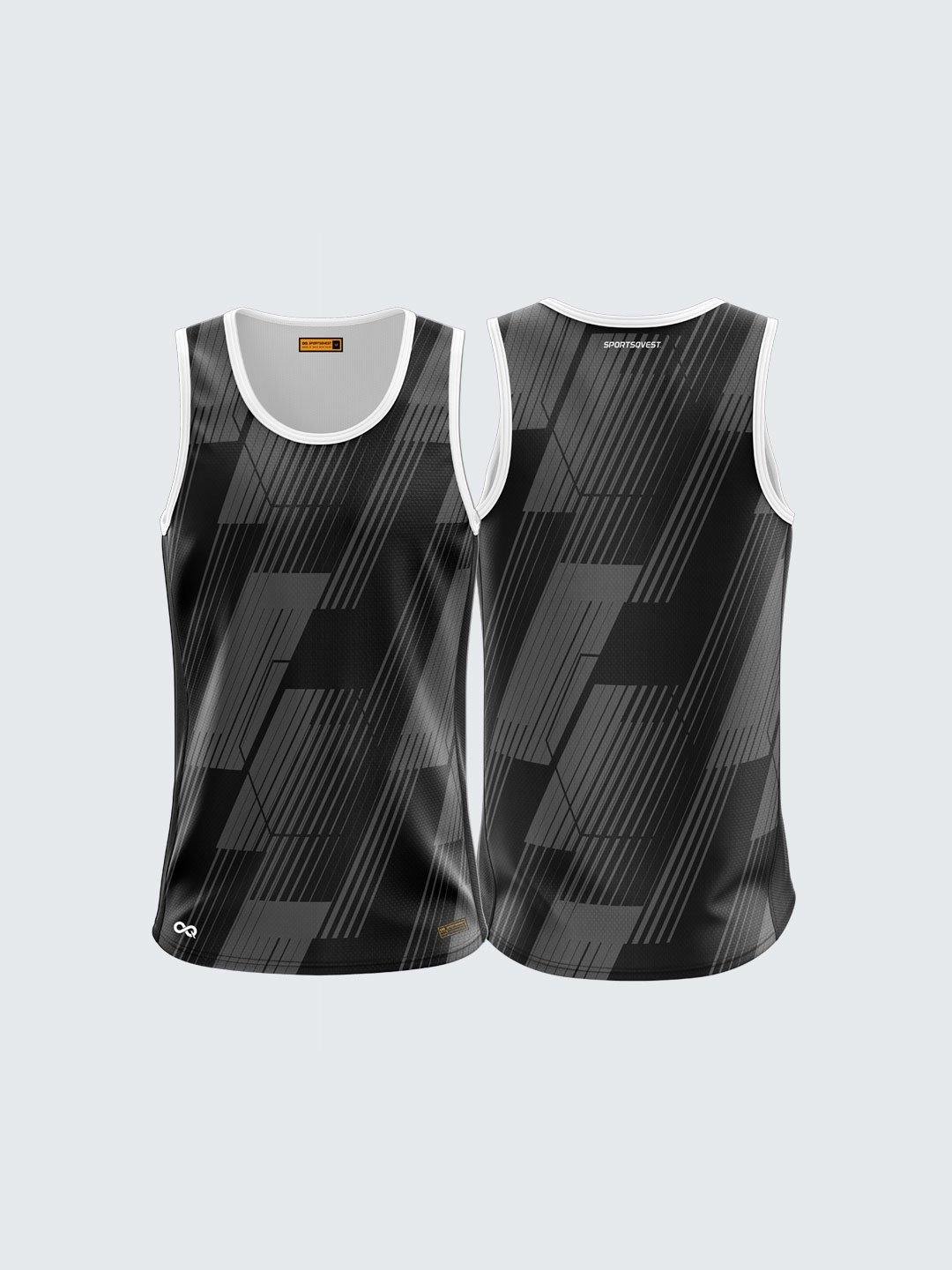 Men Singlet Black Printed Tank Top-1686BK