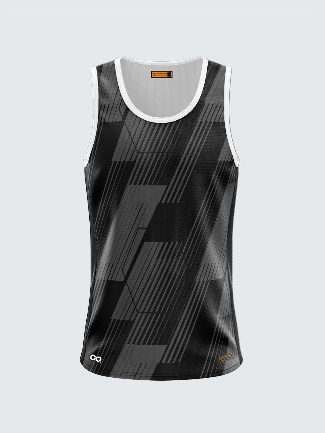 Men Singlet Black Printed Tank Top-1686BK