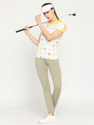 Women's Yellow Printed Golf Polo - 5