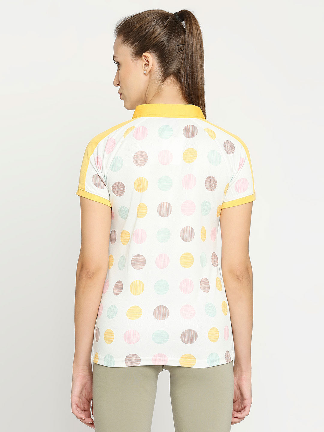 Women's Yellow Printed Golf Polo - 1