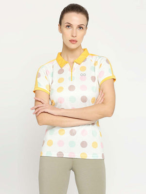 Women's Yellow Printed Golf Polo - 1