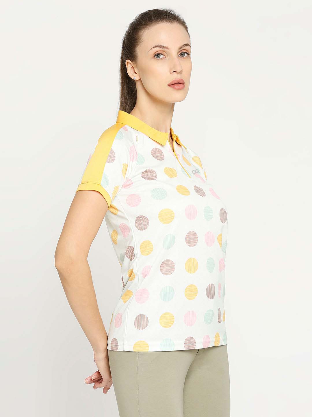 Women&#39;s Yellow Printed Golf Polo - 4