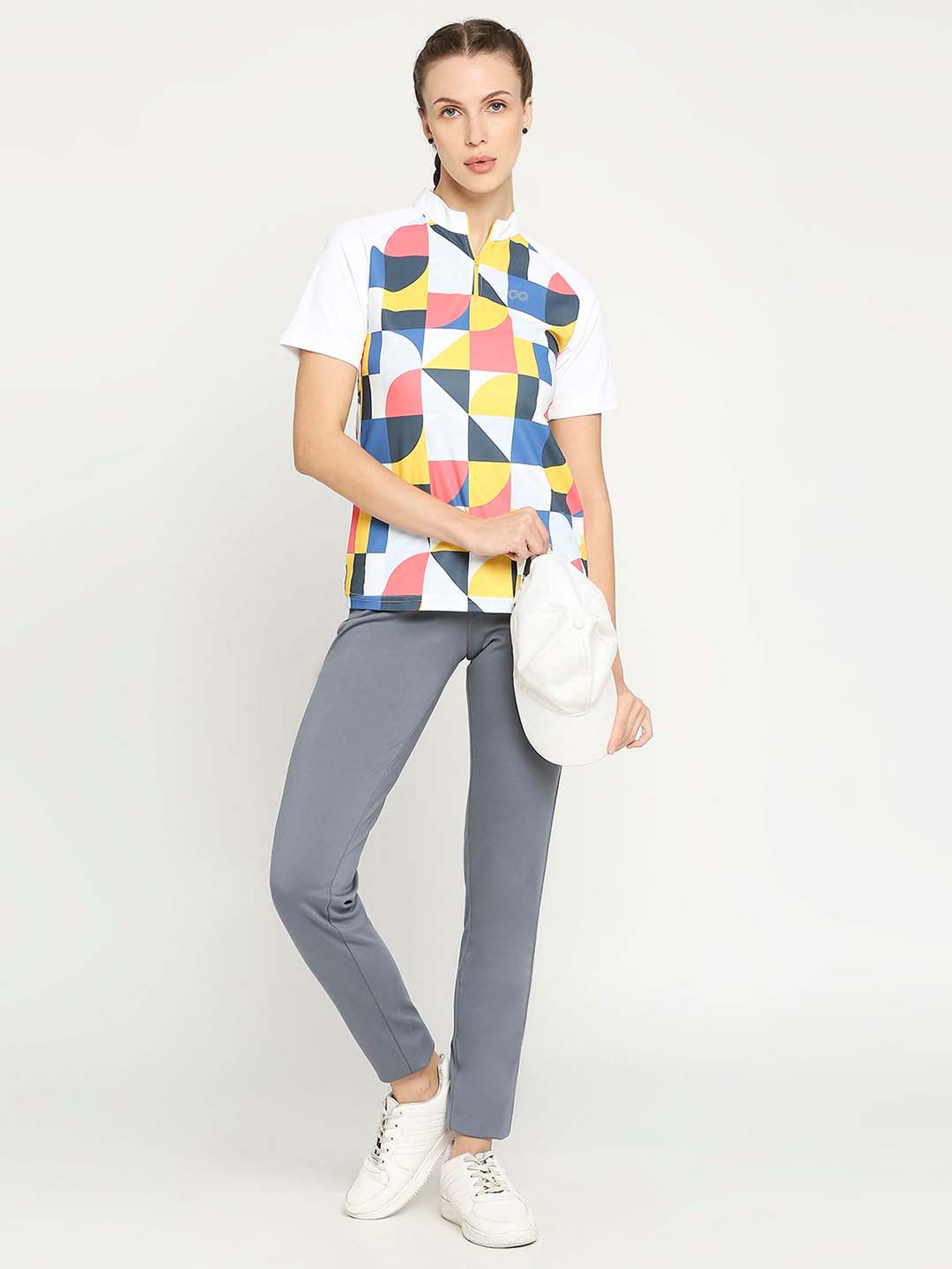 Women's White Printed Golf Polo - 5