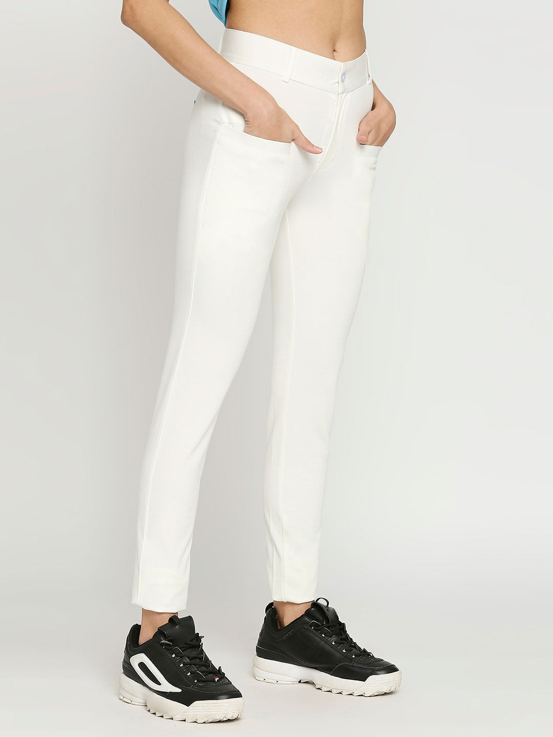 Women's White Golf Pants with Welt Pockets - Stylish and Comfortable