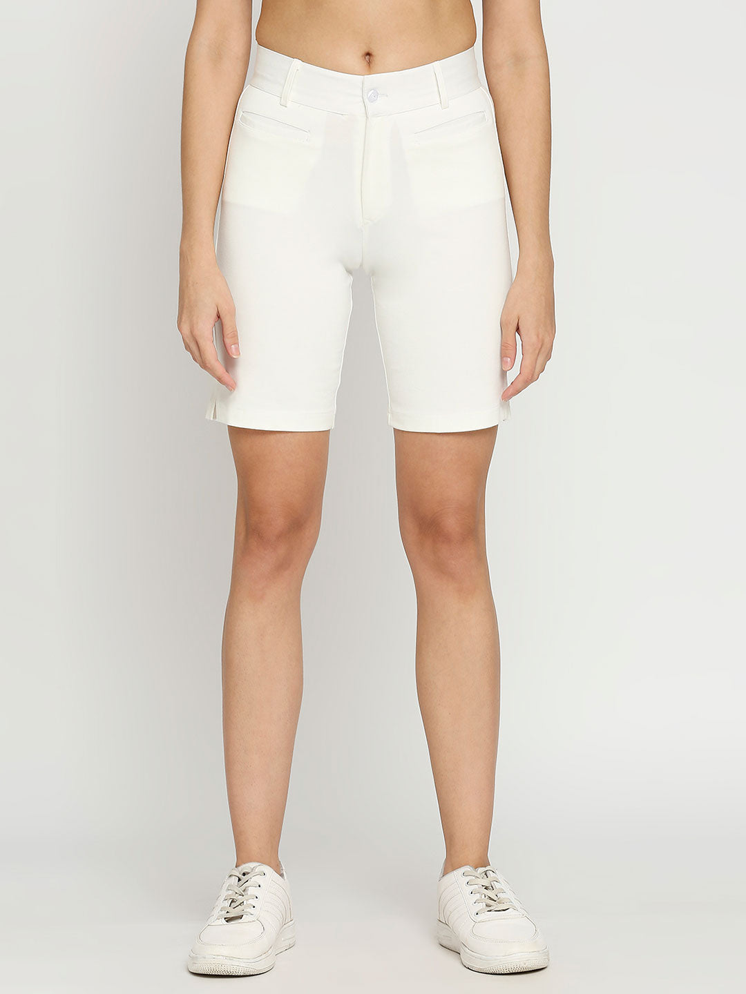 Women&#39;s White Golf Shorts with Welt Pockets - 1