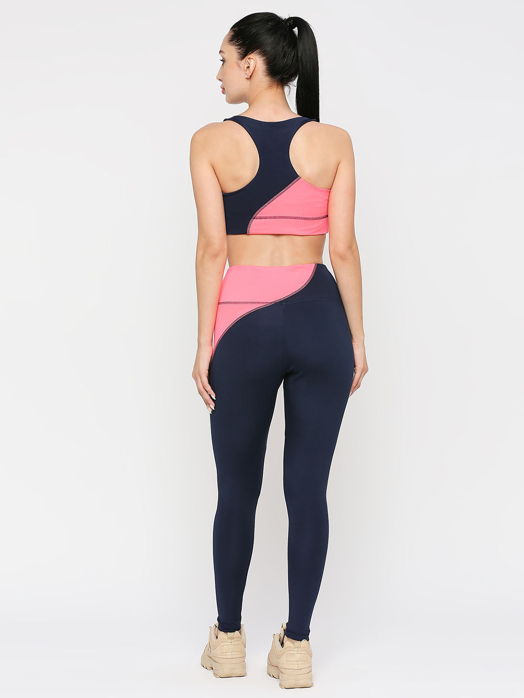 Women's Sports Leggings - Navy Blue & Pink - 1