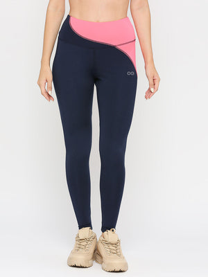 Women's Sports Leggings - Navy Blue & Pink - 1