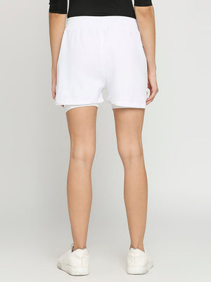 Women's White Activewear Shorts - 2