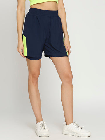 WOMENS NAVY FLAT FRONT ACTIVEWEAR SHORTS - Ellie Day Activewear