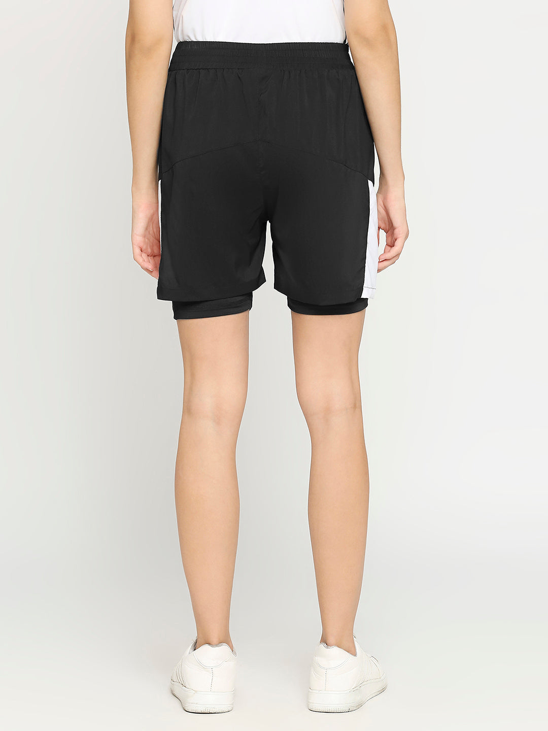 Women's Black & White Activewear Shorts - 1
