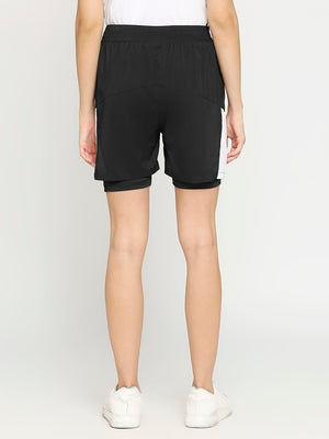 Women's Black & White Activewear Shorts - 2
