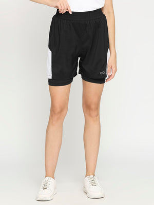Women's Black & White Activewear Shorts - 1