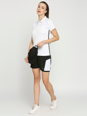 Women's Black & White Activewear Shorts - 6