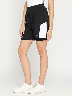 Women's Black & White Activewear Shorts - 3
