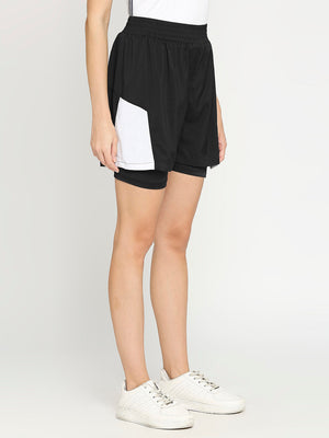 Women's Black & White Activewear Shorts - 4