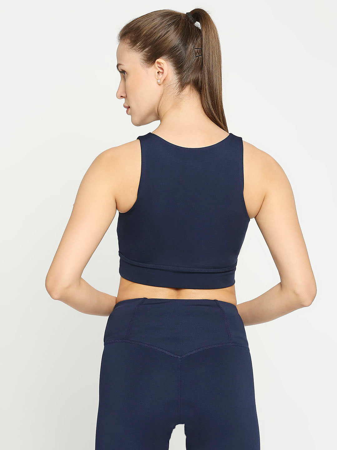 Women's Sports Bra with Zipper - Navy Blue - 6