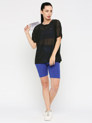 Women's Black Oversized Sports T-Shirt with Mesh - 5