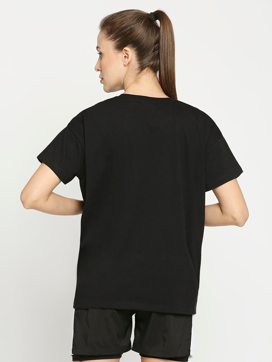Women's Black Oversized Sports T-Shirt - 1