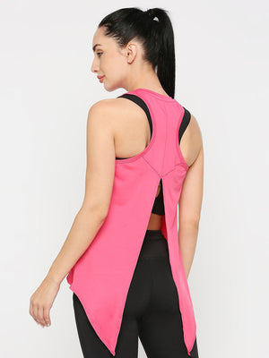 Women's Neon Pink Flared Sports Vest - 2