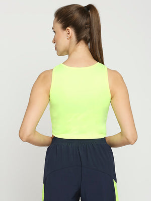 Women's Neon Green Cropped Sports Vest - 2