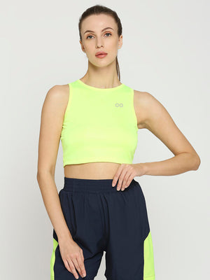 Women's Neon Green Cropped Sports Vest - 1