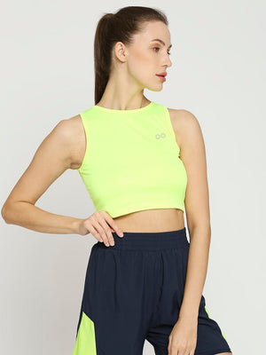 Women's Neon Green Cropped Sports Vest - 4