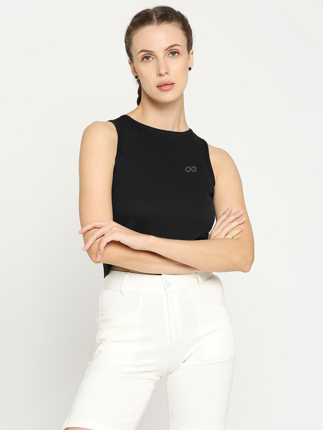 Women's Black Cropped Sports Vest - 1