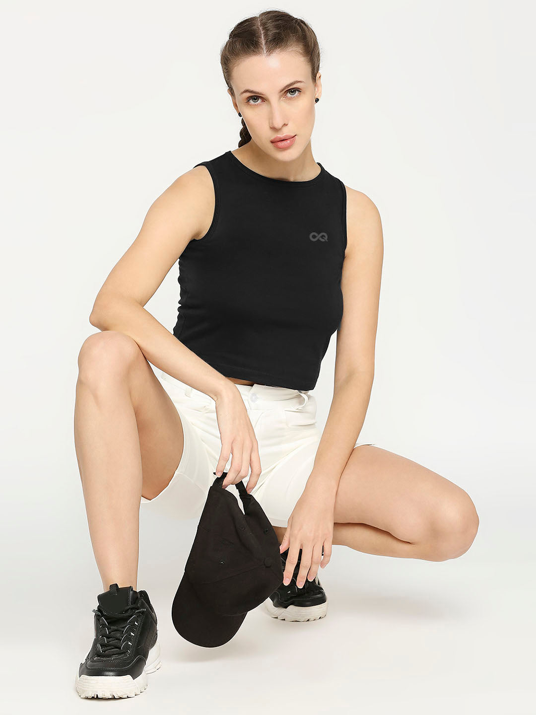 Women's Black Cropped Sports Vest - 5