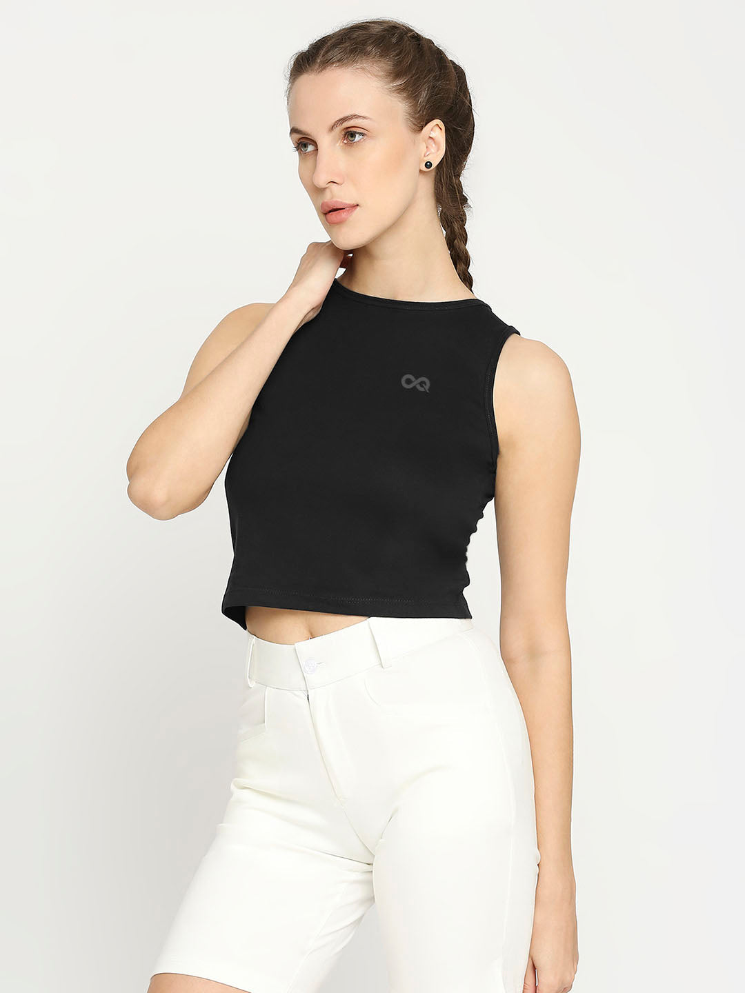 Women's Black Cropped Sports Vest - 3