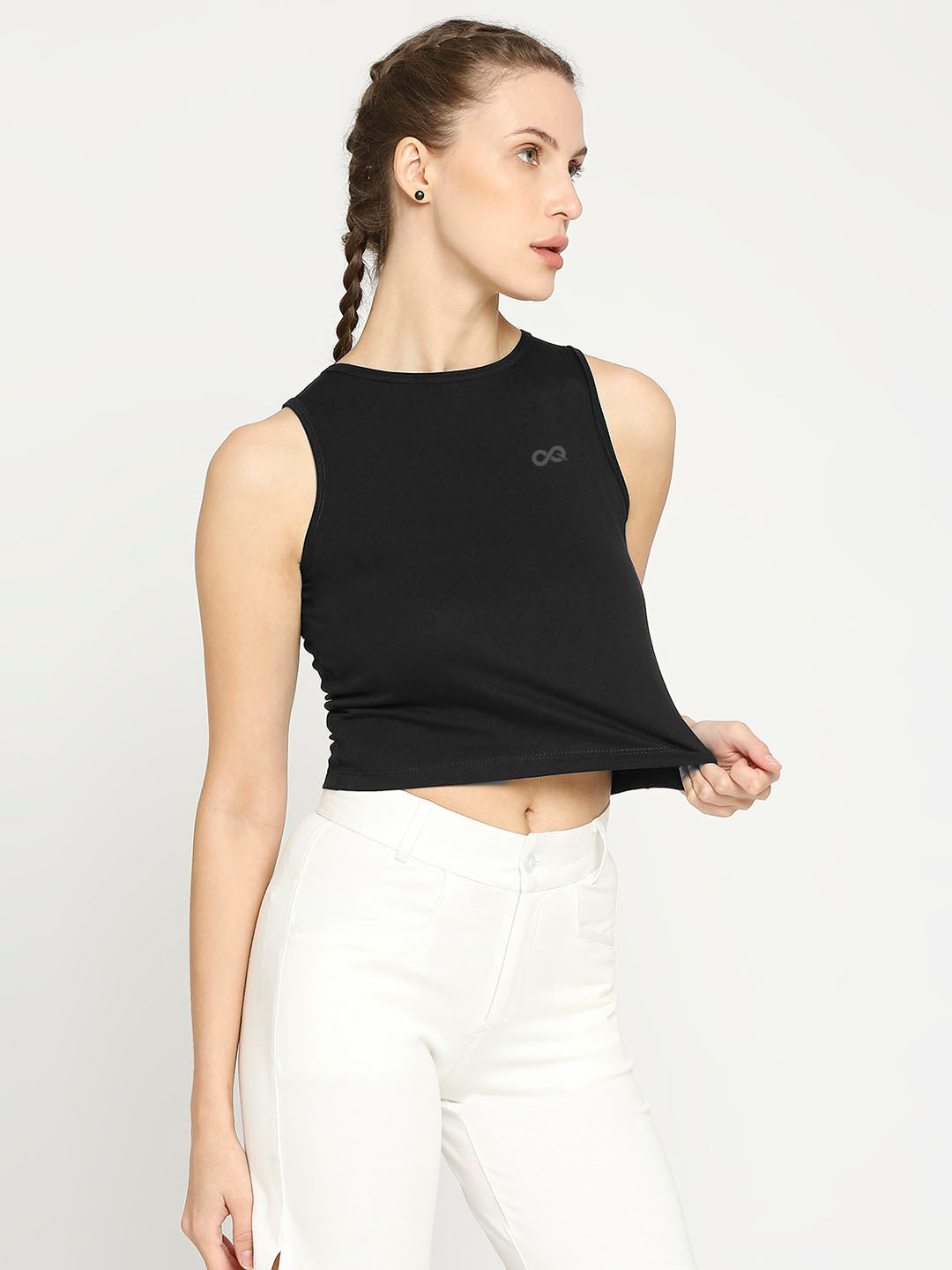 Women's Black Cropped Sports Vest - 4