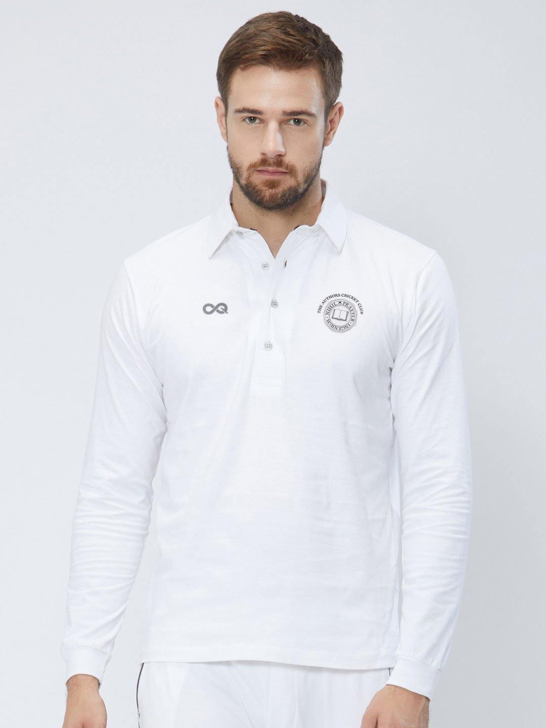 Men Cricket Whites 2-Way Stretch Full Sleeves Solid Polo Jersey CW01 :19 - Sportsqvest