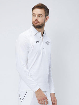 Men Cricket Whites 2-Way Stretch Full Sleeves Solid Polo Jersey CW01 :19 - Sportsqvest