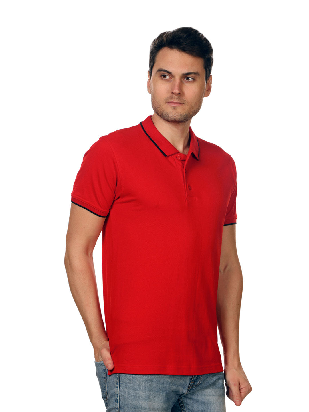 Men Red Tipping Polo Neck T-shirt - A10104RD
